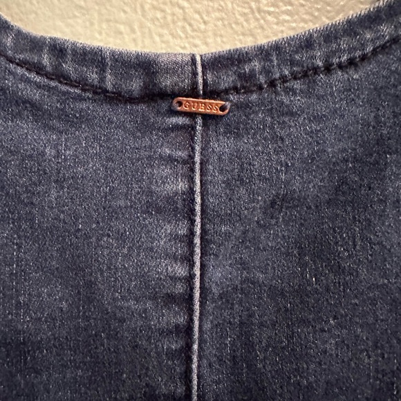 Vintage Guess ‘90’s Denim Sleeveless Dress Size Medium M Gold Metal Snaps Short - Picture 4 of 7